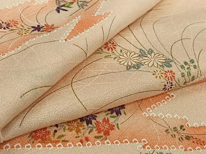 平和屋着物▽上質な小紋　単衣　草花文　暈し染め　金彩　正絹　逸品　AABI9573jh