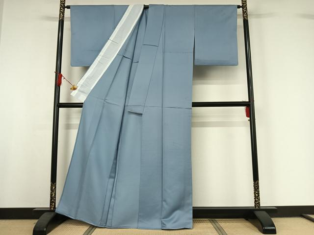 平和屋着物▽上質な色無地　単衣　花菱地紋　勿忘草色　正絹　逸品　AABI9574jh