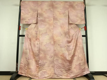 平和屋着物▽上質な小紋　単衣　雲取り文　暈し染め　正絹　逸品　AABI9576jh