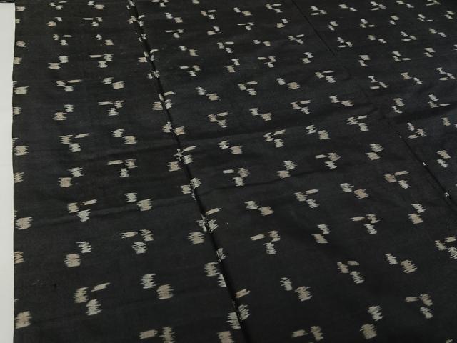 平和屋着物▽上質な紬　単衣　幾何学文様　黒地　正絹　逸品　AABI9577jh