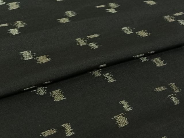 平和屋着物▽上質な紬　単衣　幾何学文様　黒地　正絹　逸品　AABI9577jh