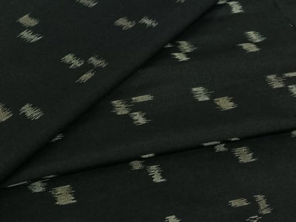 平和屋着物▽上質な紬　単衣　幾何学文様　黒地　正絹　逸品　AABI9577jh