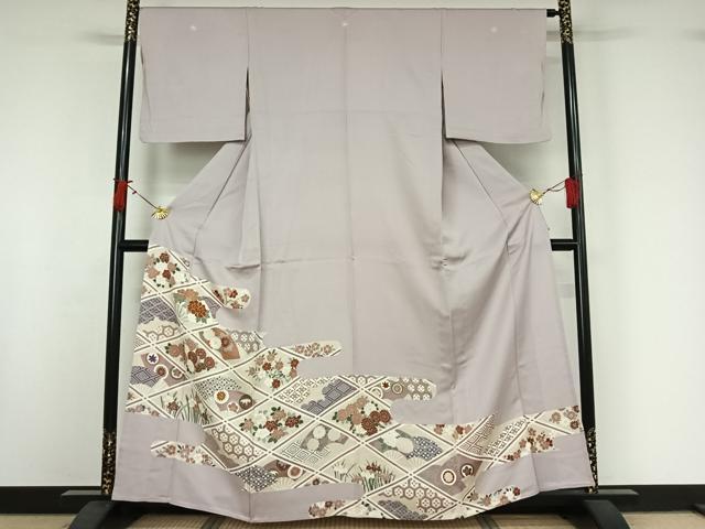 平和屋着物▽豪華色留袖　単衣　駒刺繍　吉祥花文　金彩　正絹　逸品　AABI9578jh
