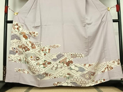 平和屋着物▽豪華色留袖　単衣　駒刺繍　吉祥花文　金彩　正絹　逸品　AABI9578jh