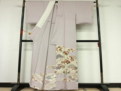 平和屋着物▽豪華色留袖　単衣　駒刺繍　吉祥花文　金彩　正絹　逸品　AABI9578jh