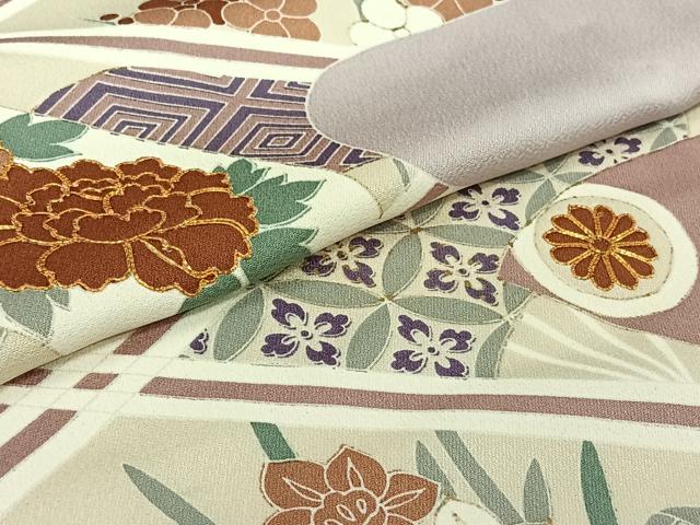 平和屋着物▽豪華色留袖　単衣　駒刺繍　吉祥花文　金彩　正絹　逸品　AABI9578jh