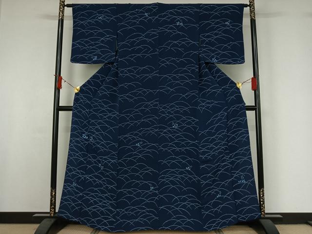 平和屋着物▽上質な小紋　単衣　露芝花文　鬼しぼ縮緬　正絹　逸品　AABI9579jh