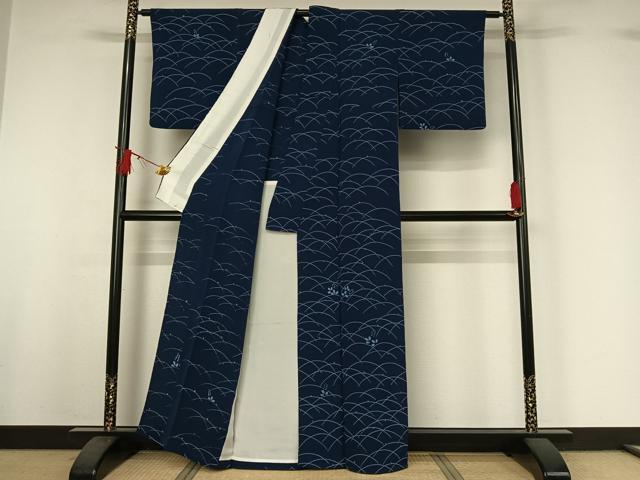 平和屋着物▽上質な小紋　単衣　露芝花文　鬼しぼ縮緬　正絹　逸品　AABI9579jh