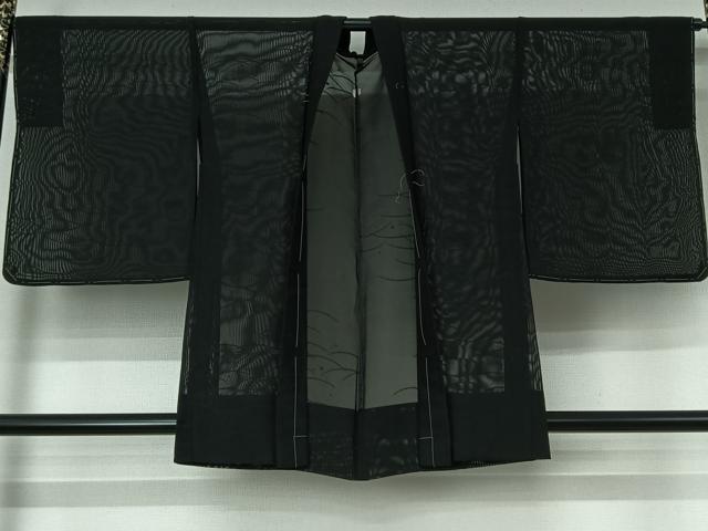 平和屋着物▽羽織　スリーシーズン　春夏秋　塵除け　露芝文紗　黒地　暗黒色　正絹　逸品　未使用　AABI9580jh
