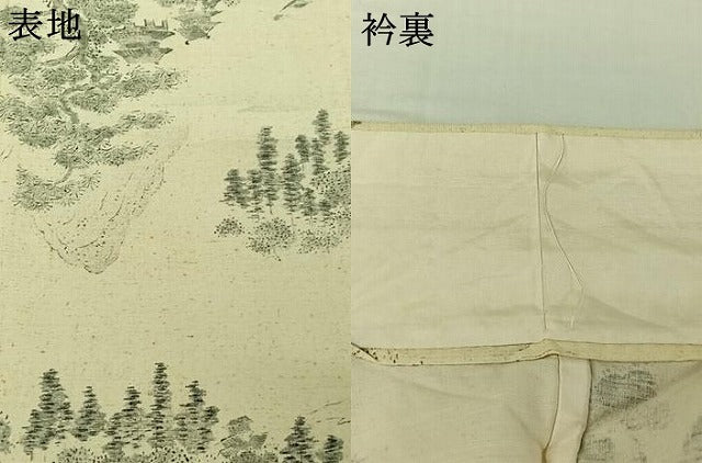 平和屋着物▽上質な小紋　単衣　紬地　手描き　風景文　正絹　逸品　AABI9582jh
