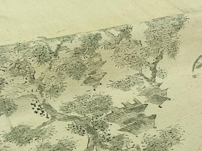 平和屋着物▽上質な小紋　単衣　紬地　手描き　風景文　正絹　逸品　AABI9582jh
