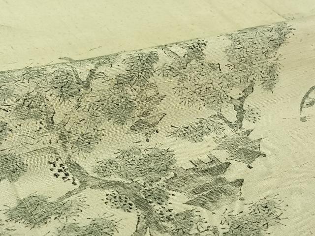 平和屋着物▽上質な小紋　単衣　紬地　手描き　風景文　正絹　逸品　AABI9582jh