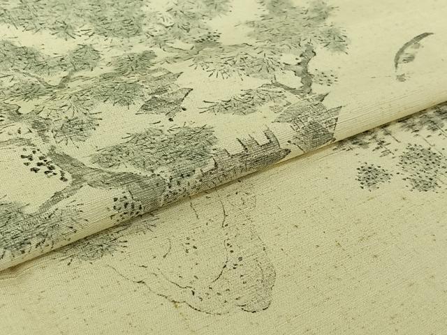 平和屋着物▽上質な小紋　単衣　紬地　手描き　風景文　正絹　逸品　AABI9582jh