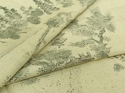 平和屋着物▽上質な小紋　単衣　紬地　手描き　風景文　正絹　逸品　AABI9582jh