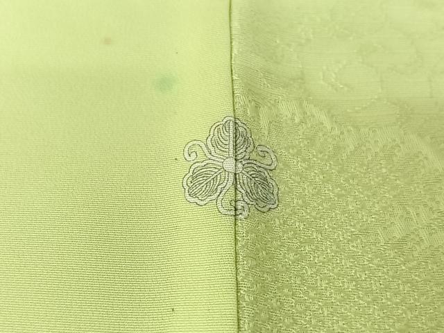 平和屋着物▽上質な色無地　単衣　雲取り吉祥花地紋　若芽色　正絹　逸品　AABI9583jh