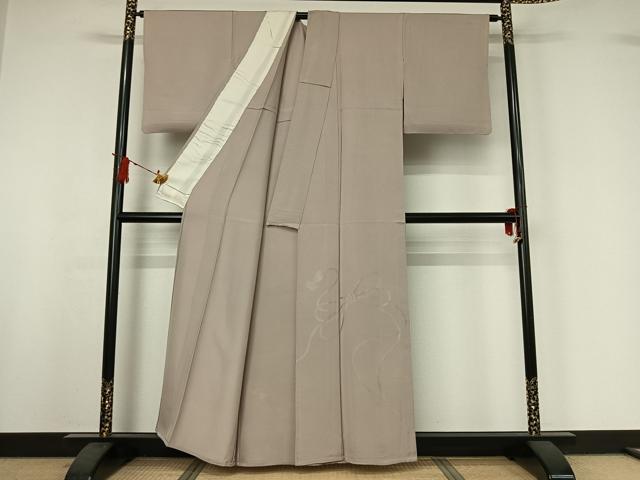 平和屋着物▽無地絵羽訪問着　単衣　結び紐地紋　灰桜色　正絹　逸品　AABI9584jh