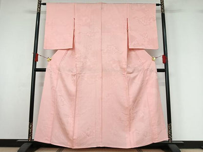 平和屋着物▽上質な色無地　単衣　雲取り吉祥花地紋　虹色　正絹　逸品　AABI9585jh