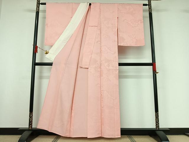 平和屋着物▽上質な色無地　単衣　雲取り吉祥花地紋　虹色　正絹　逸品　AABI9585jh