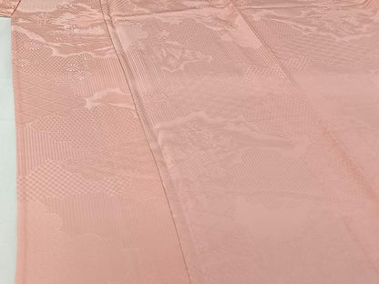 平和屋着物▽上質な色無地　単衣　雲取り吉祥花地紋　虹色　正絹　逸品　AABI9585jh