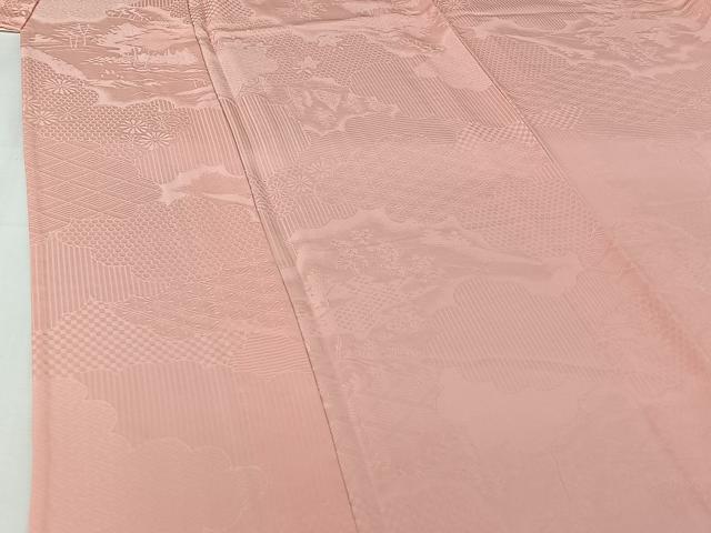 平和屋着物▽上質な色無地　単衣　雲取り吉祥花地紋　虹色　正絹　逸品　AABI9585jh