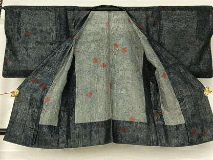 平和屋着物▽道行コート　スリーシーズン　春夏秋　塵除け　紗　草花文　正絹　逸品　AABI9588jh