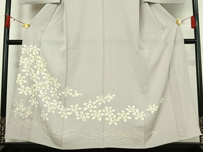 平和屋着物▽訪問着　小倉貞右　単衣　刺繍　流水枝花文　暈し染め　金糸　金彩　正絹　逸品　AABI9593jh