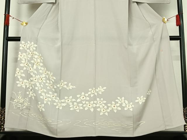 平和屋着物▽訪問着　小倉貞右　単衣　刺繍　流水枝花文　暈し染め　金糸　金彩　正絹　逸品　AABI9593jh