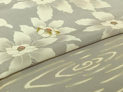 平和屋着物▽訪問着　小倉貞右　単衣　刺繍　流水枝花文　暈し染め　金糸　金彩　正絹　逸品　AABI9593jh