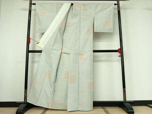平和屋着物▽上質な紬　単衣　80亀甲　幾何学文様　正絹　逸品　AABI9595jh
