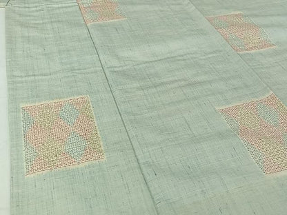 平和屋着物▽上質な紬　単衣　80亀甲　幾何学文様　正絹　逸品　AABI9595jh