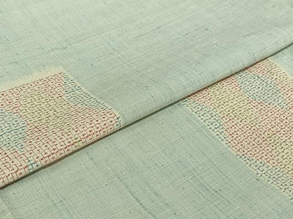平和屋着物▽上質な紬　単衣　80亀甲　幾何学文様　正絹　逸品　AABI9595jh
