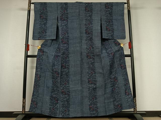 平和屋着物▽上質な紬　単衣　花間道　正絹　逸品　AABI9596jh
