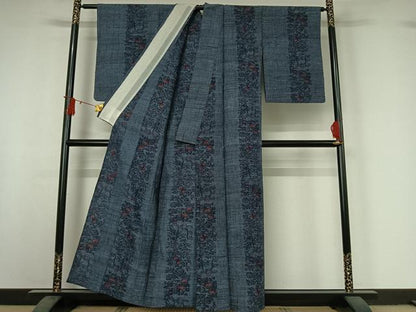 平和屋着物▽上質な紬　単衣　花間道　正絹　逸品　AABI9596jh