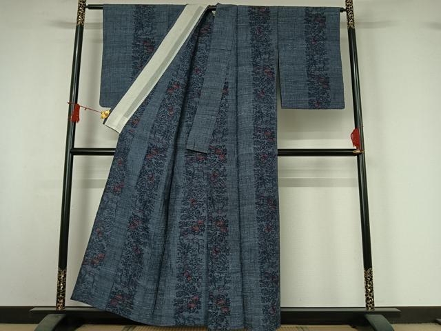 平和屋着物▽上質な紬　単衣　花間道　正絹　逸品　AABI9596jh
