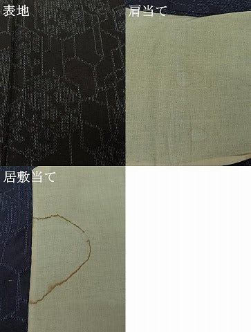 平和屋着物▽結城紬　単衣　幾何学花文　正絹　逸品　AABI9598jh