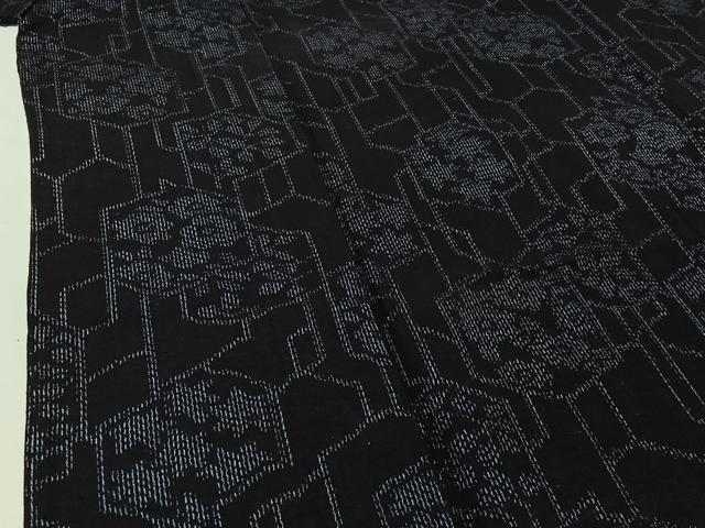 平和屋着物▽結城紬　単衣　幾何学花文　正絹　逸品　AABI9598jh