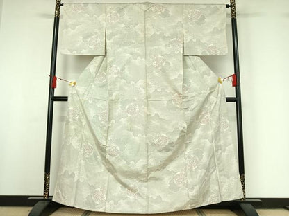 平和屋着物▽本場大島紬　単衣　白大島　120亀甲　雪輪花文　正絹　逸品　AABI9599jh