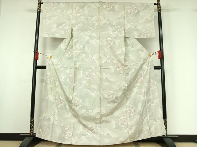 平和屋着物▽本場大島紬　単衣　白大島　120亀甲　雪輪花文　正絹　逸品　AABI9599jh
