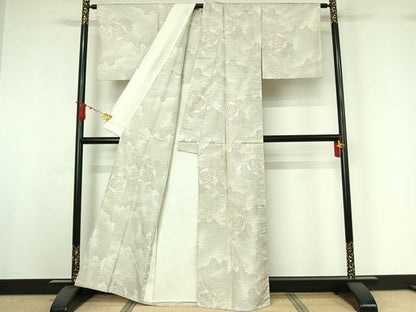 平和屋着物▽本場大島紬　単衣　白大島　120亀甲　雪輪花文　正絹　逸品　AABI9599jh