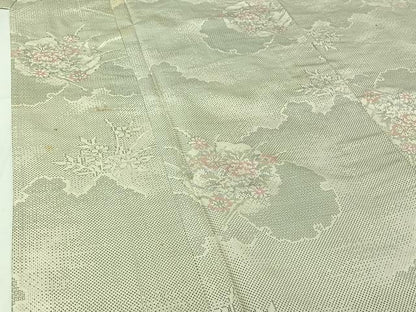 平和屋着物▽本場大島紬　単衣　白大島　120亀甲　雪輪花文　正絹　逸品　AABI9599jh
