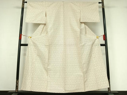 平和屋着物▽上質な紬 単衣 亀甲十字絣 正絹 逸品 AABI9600jh
