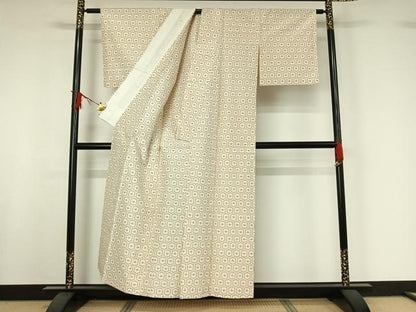 平和屋着物▽上質な紬 単衣 亀甲十字絣 正絹 逸品 AABI9600jh