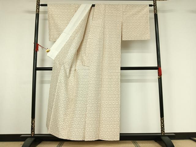 平和屋着物▽上質な紬 単衣 亀甲十字絣 正絹 逸品 AABI9600jh