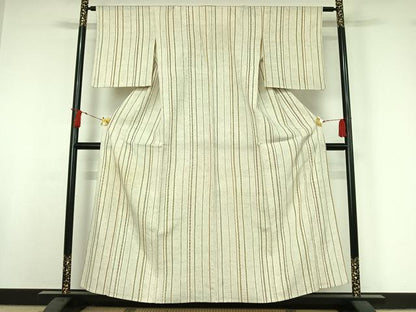 平和屋着物▽お召　単衣　縞　正絹　逸品　AABI9601jh