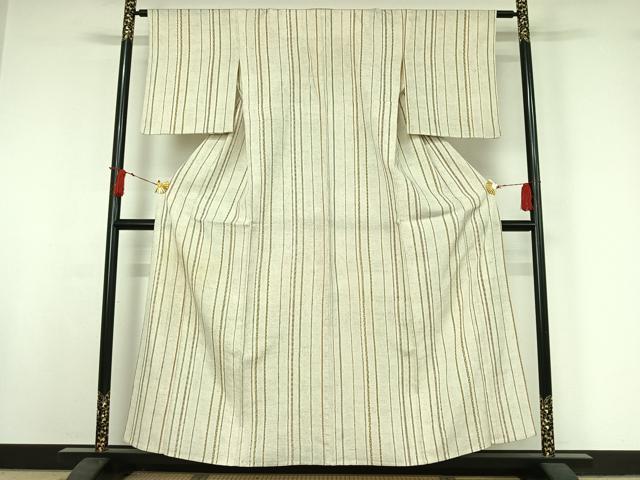 平和屋着物▽お召　単衣　縞　正絹　逸品　AABI9601jh