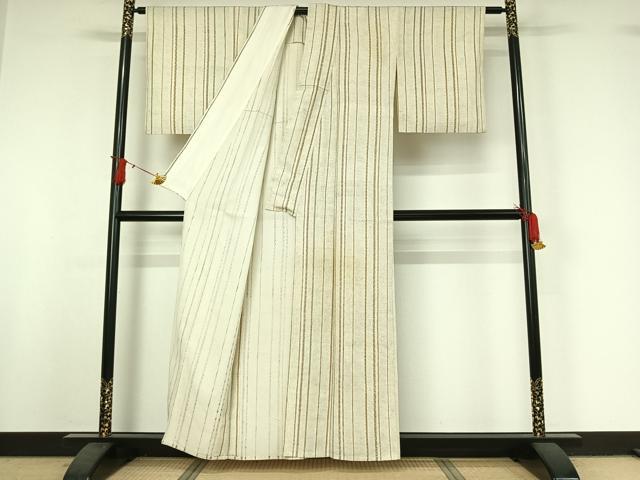 平和屋着物▽お召　単衣　縞　正絹　逸品　AABI9601jh