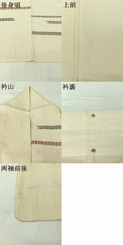 平和屋着物▽訪問着　単衣　紬地　横段文　銀彩　正絹　逸品　AABI9603jh