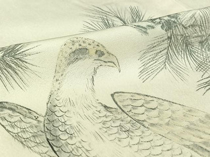 平和屋着物▽訪問着　単衣　手描き　松文　鳥　正絹　逸品　AABI9604jh