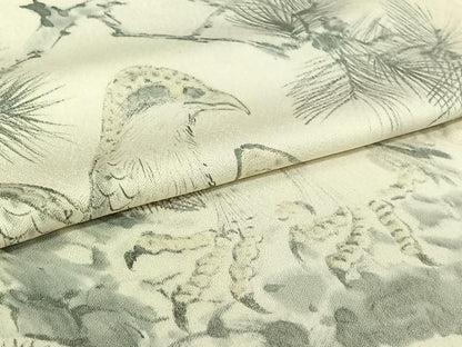 平和屋着物▽訪問着　単衣　手描き　松文　鳥　正絹　逸品　AABI9604jh