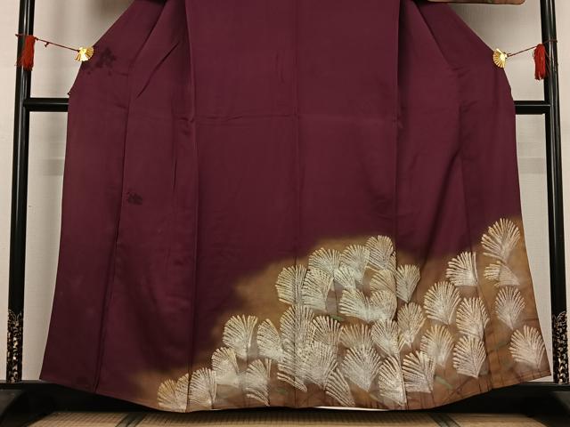 平和屋着物▽訪問着　単衣　すすき　暈し染め　金銀彩　正絹　逸品　AABI9605jh